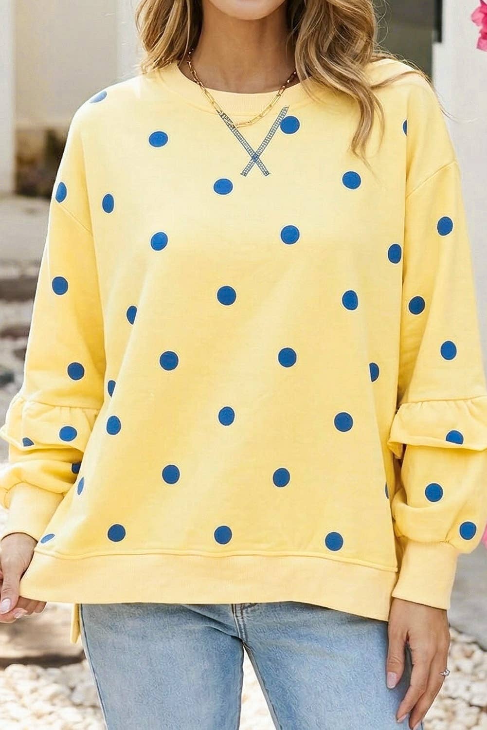 LDC Polka Dot Round Neck Oversized Sweatshirt | S-4X