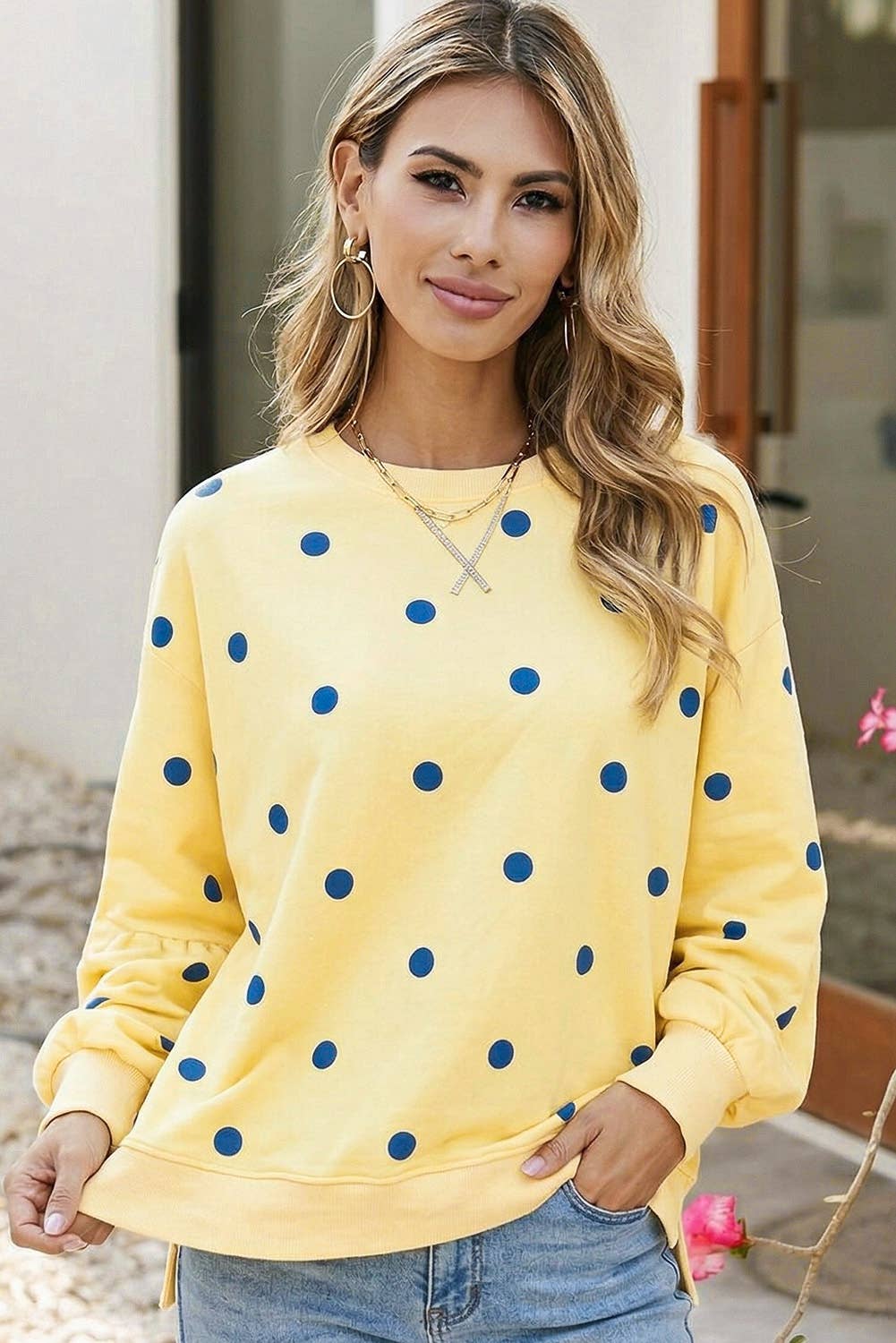 LDC Polka Dot Round Neck Oversized Sweatshirt | S-4X