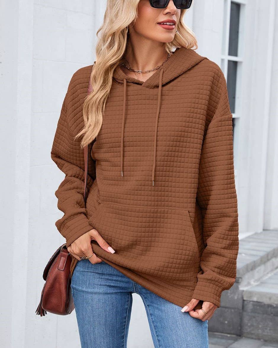 Textured Drawstring Hoodie With Pocket