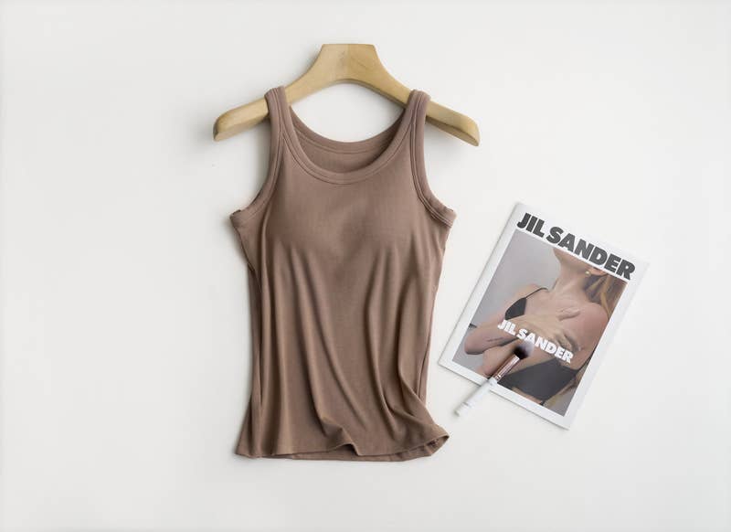 Essential Basic Rib Soft tank top with Built-In Bra
