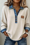 F/W26 Ribbed Colorblock Detail Button Collar Top | S-4X