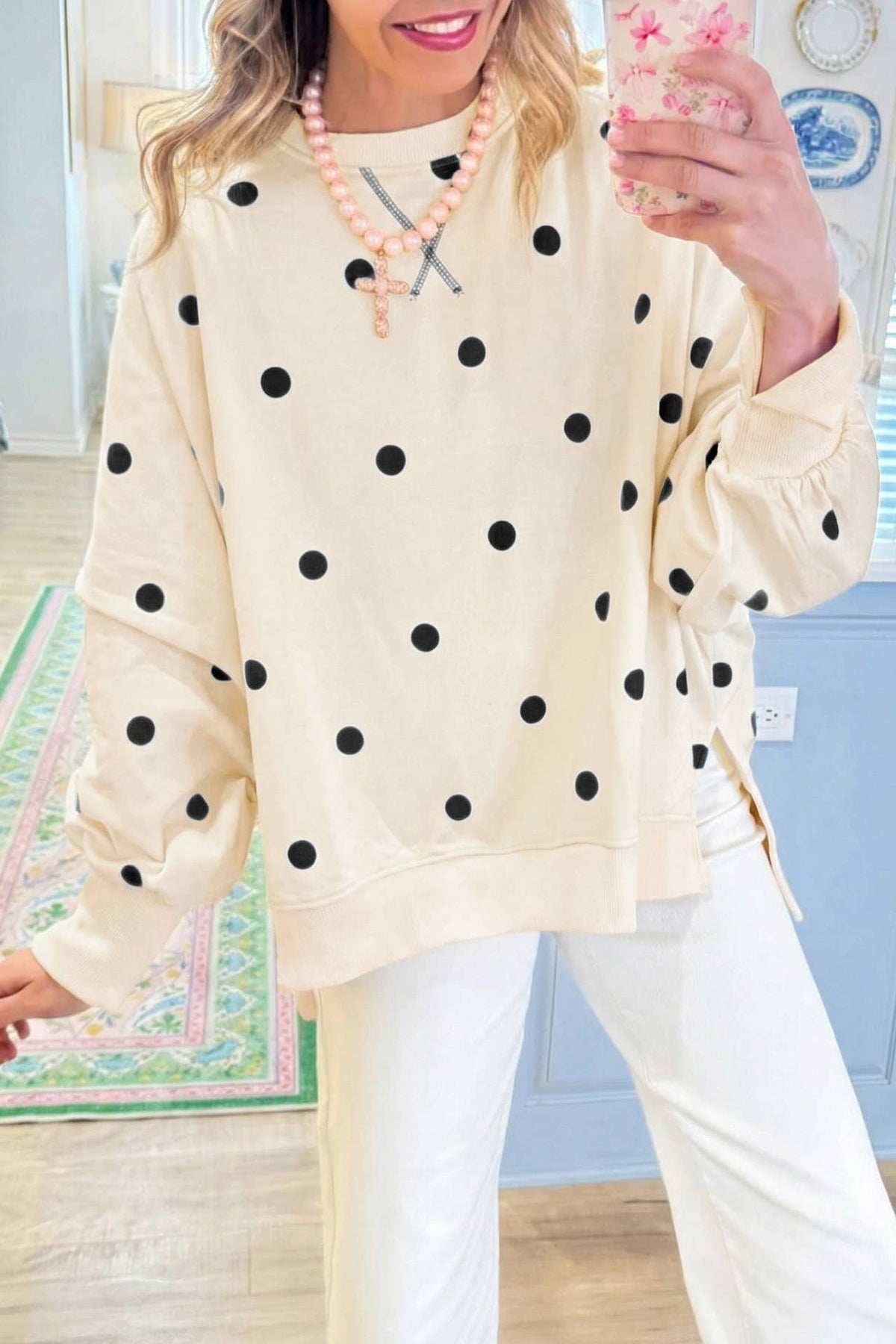 Polka Dot Oversized Crewneck Sweatshirt