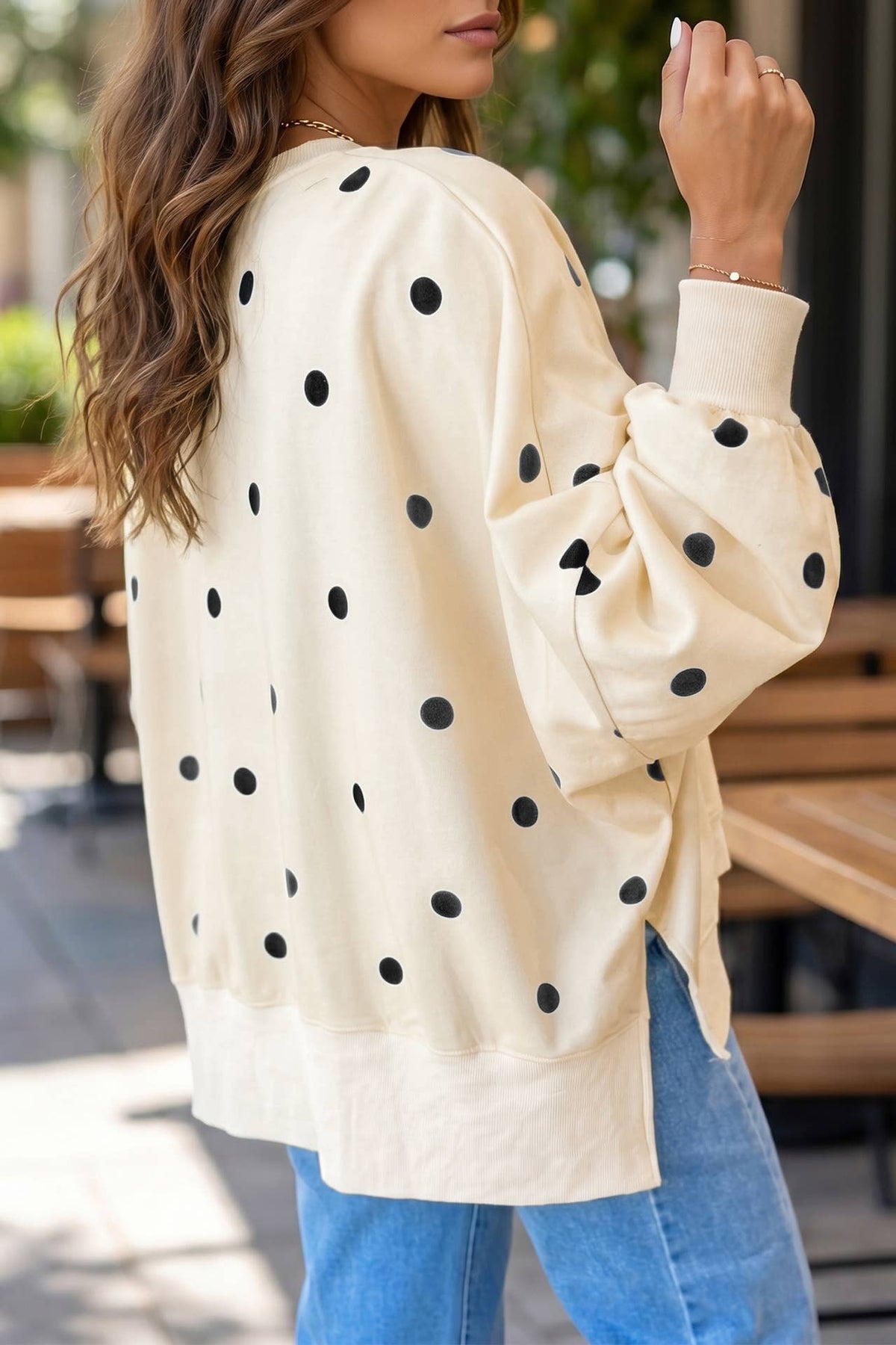 Polka Dot Oversized Crewneck Sweatshirt