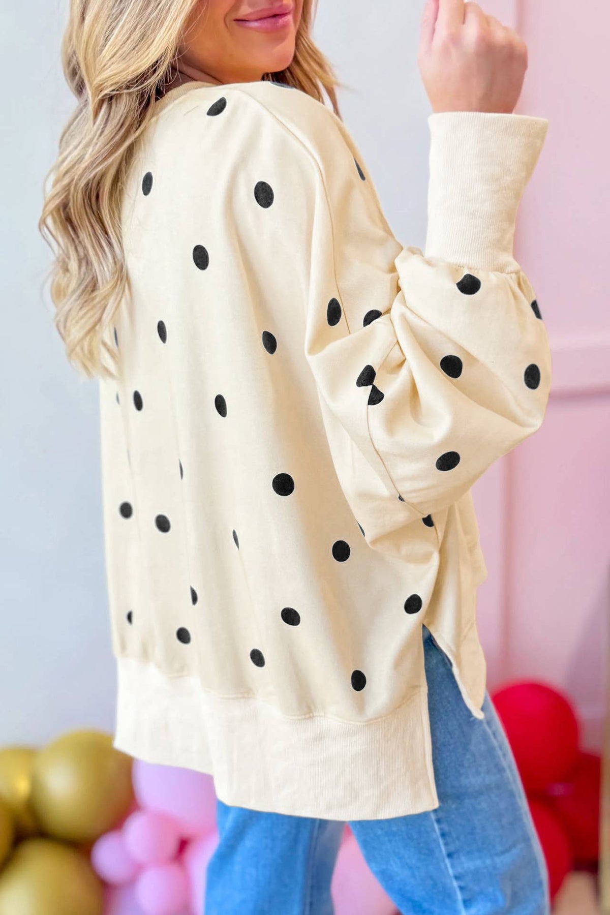 Polka Dot Oversized Crewneck Sweatshirt