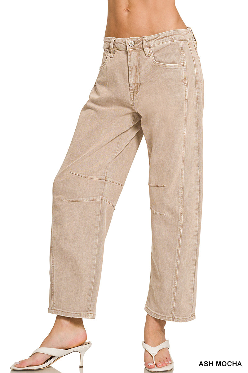 Zenana Barrel-Leg Color Denim Pants
