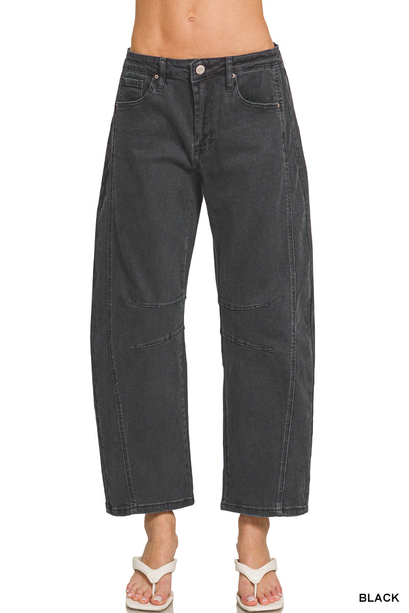 Zenana Barrel-Leg Color Denim Pants