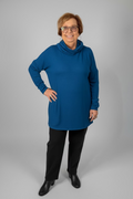 Blue Split-Back Cowl Neck Tunic