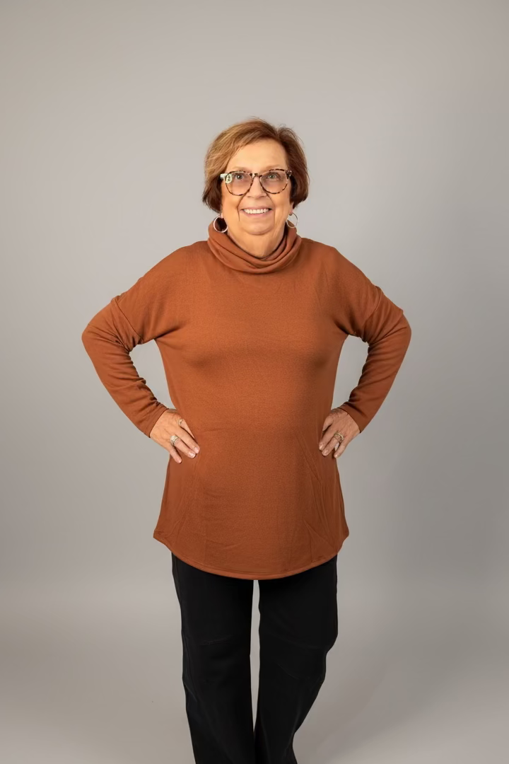 Rust Split-Back Cowl Neck Tunic