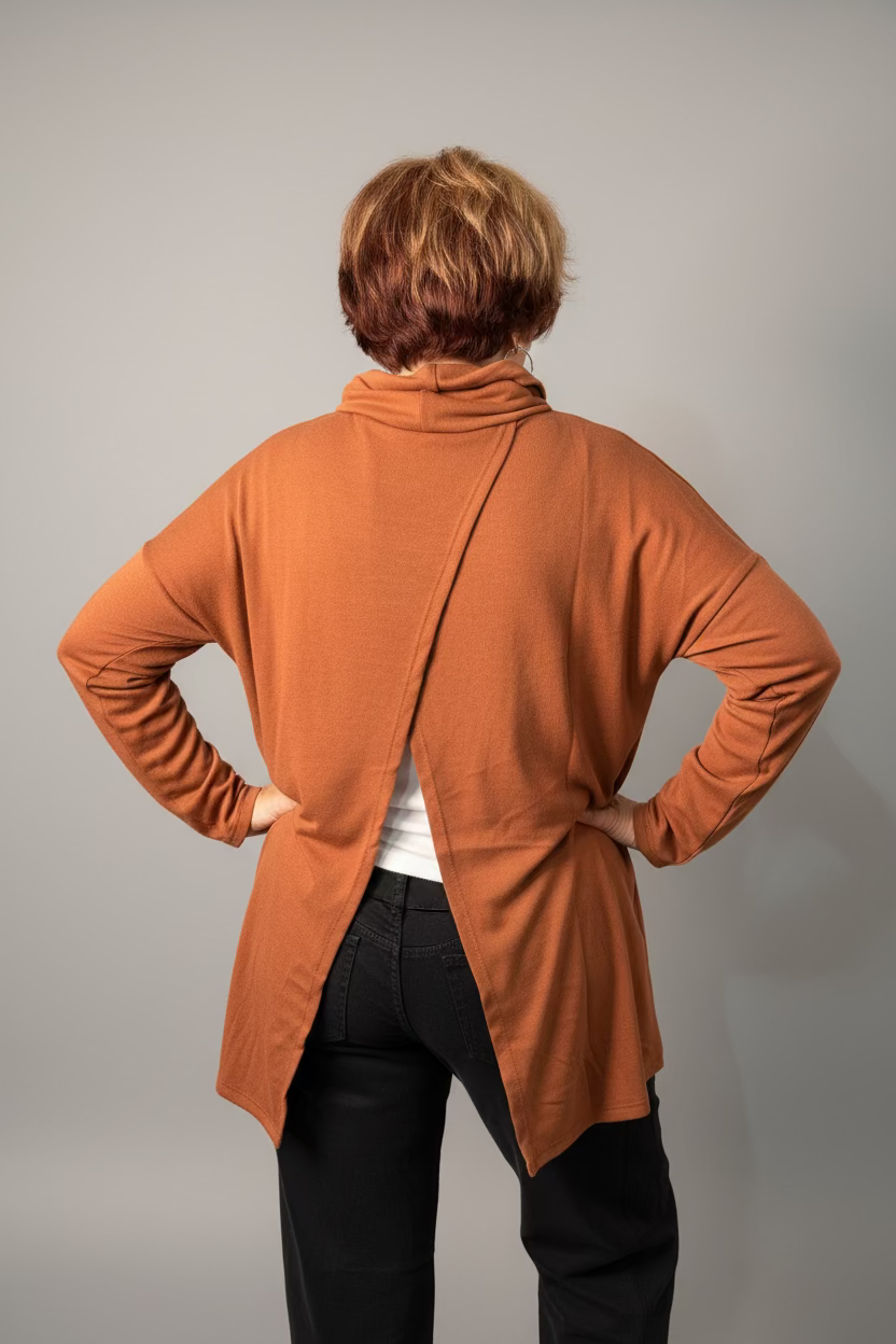 Rust Split-Back Cowl Neck Tunic