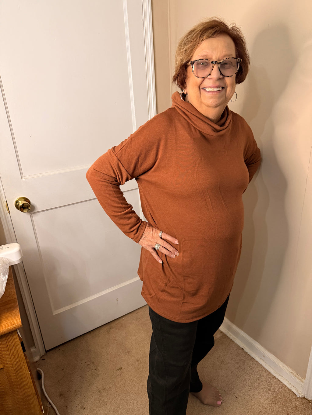Rust Split-Back Cowl Neck Tunic