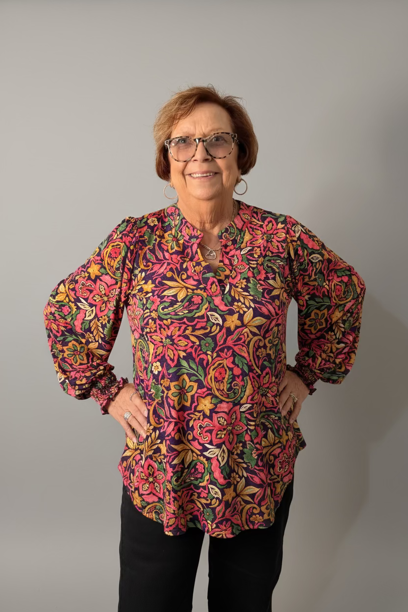 Teal Bloom Split Neck Tunic