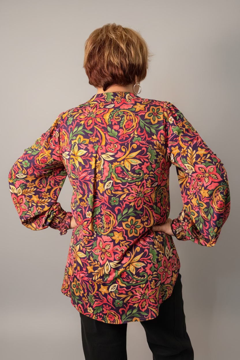 Teal Bloom Split Neck Tunic