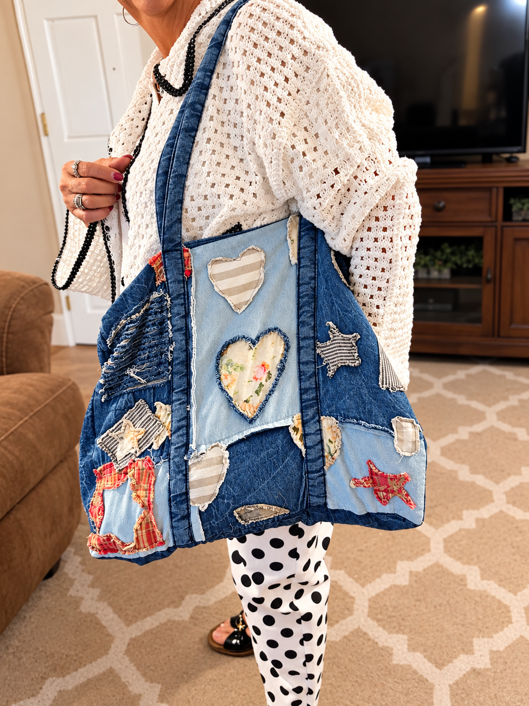 Patchwork Hearts Denim Tote