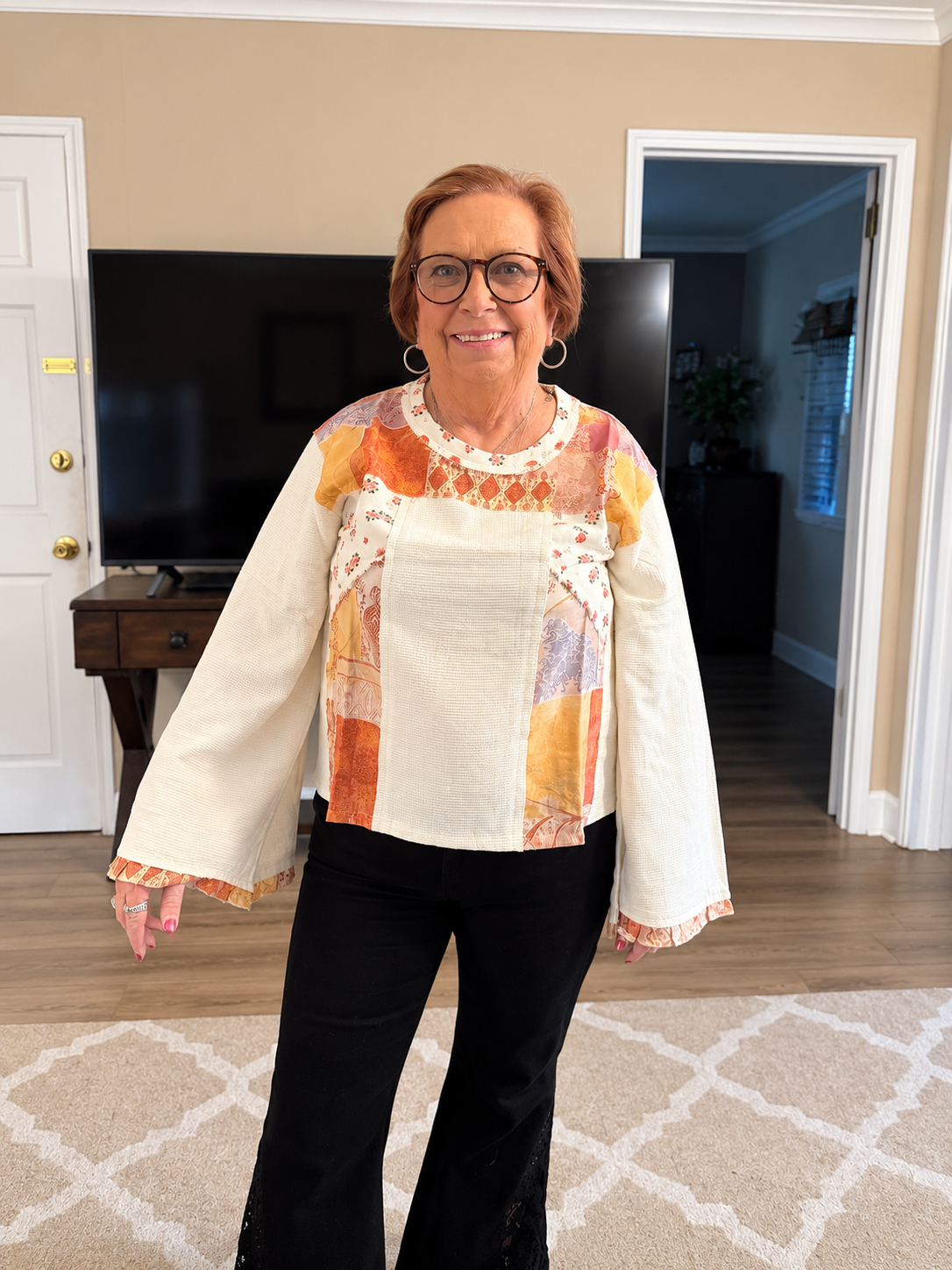 Pol Long Sleeve Printed Woven Top