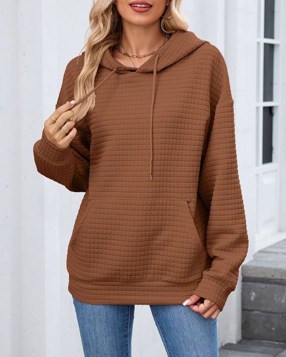 Textured Drawstring Hoodie With Pocket