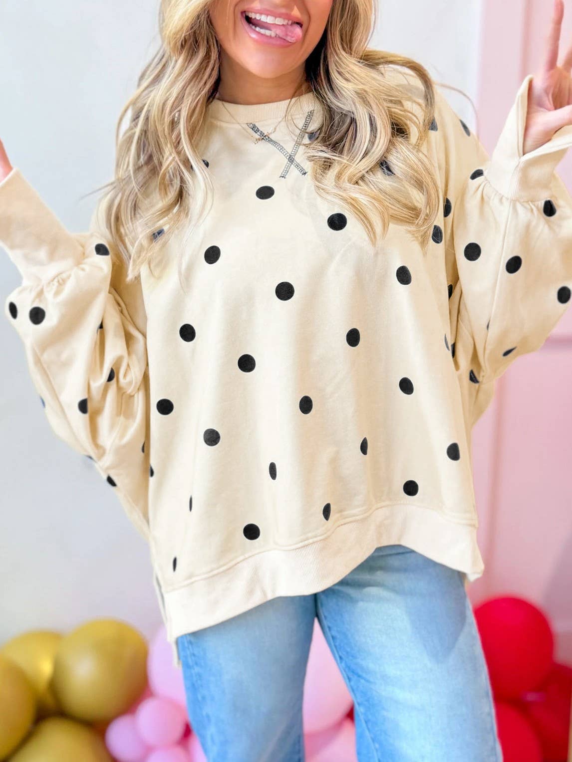 Polka Dot Oversized Crewneck Sweatshirt