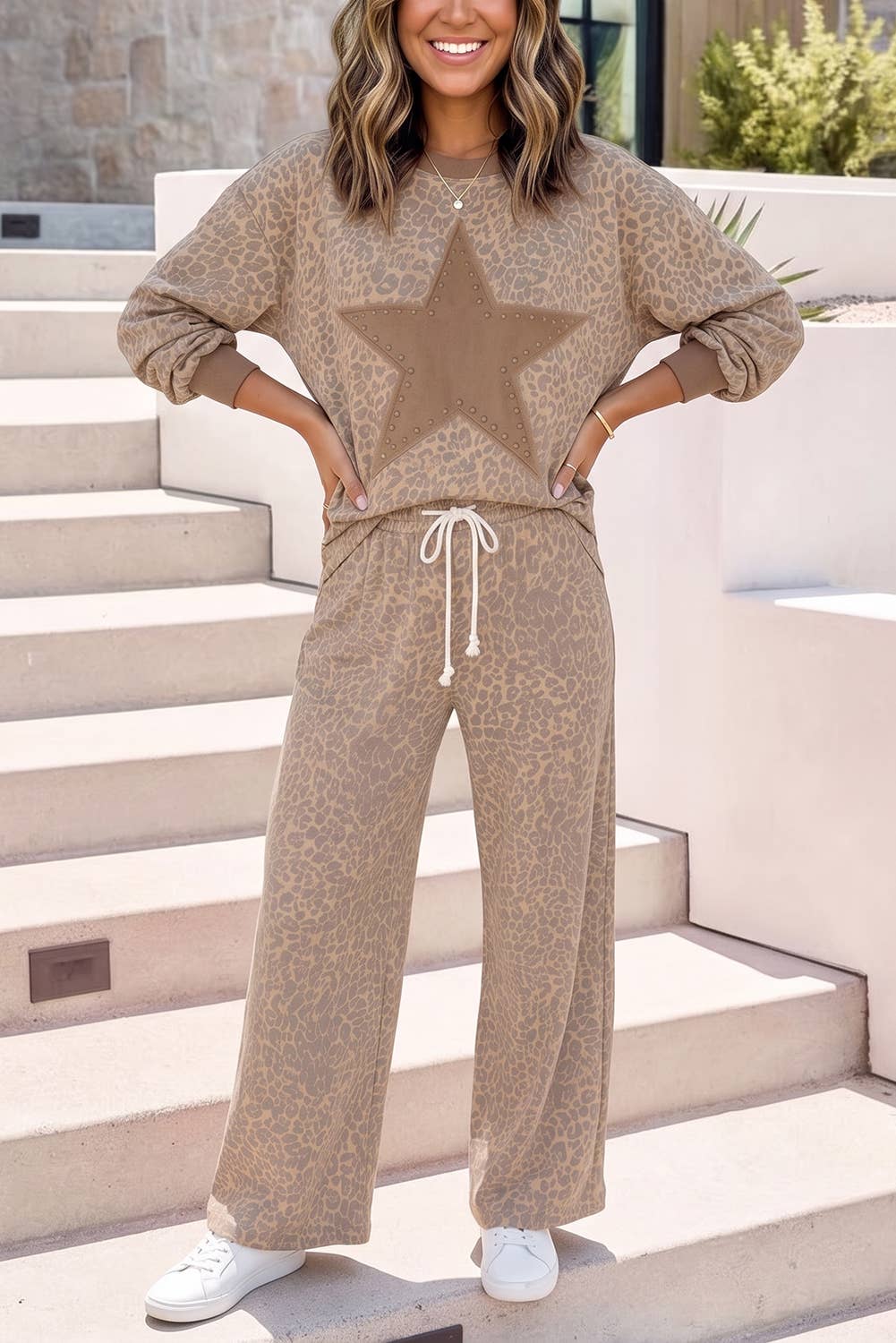 LDC Star Print Leopard Casual Two Piece Pants Set |S-4X