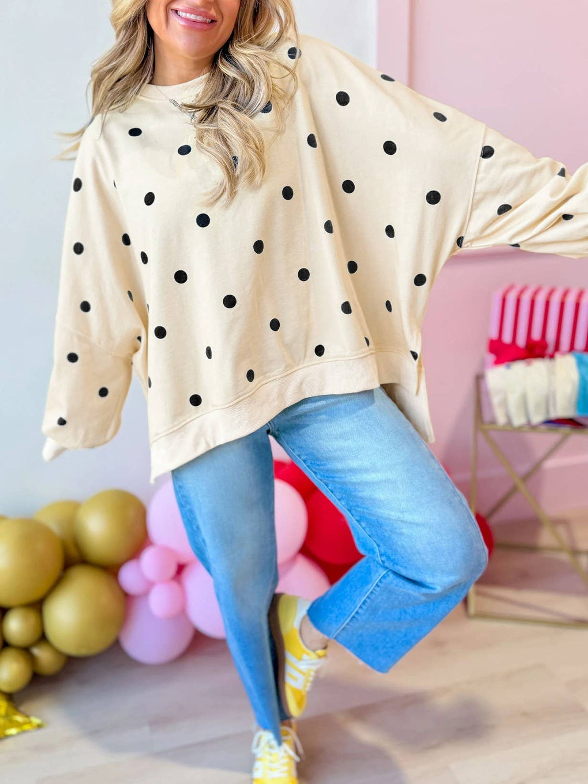 Polka Dot Oversized Crewneck Sweatshirt