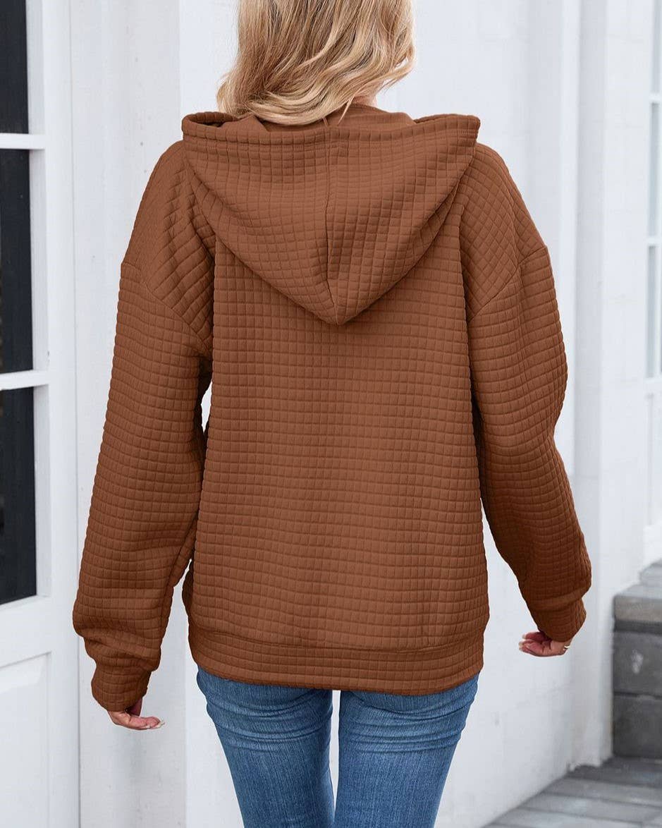 Textured Drawstring Hoodie With Pocket