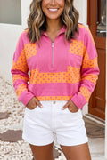 Stripe Polka Dot Colorblock Zipper Pullover Sweatshirt