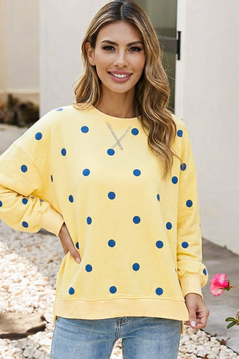 LDC Polka Dot Round Neck Oversized Sweatshirt | S-4X