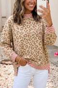 LDC Polka Dot Colorblock Leopard Long Sleeve Tunic Blouse