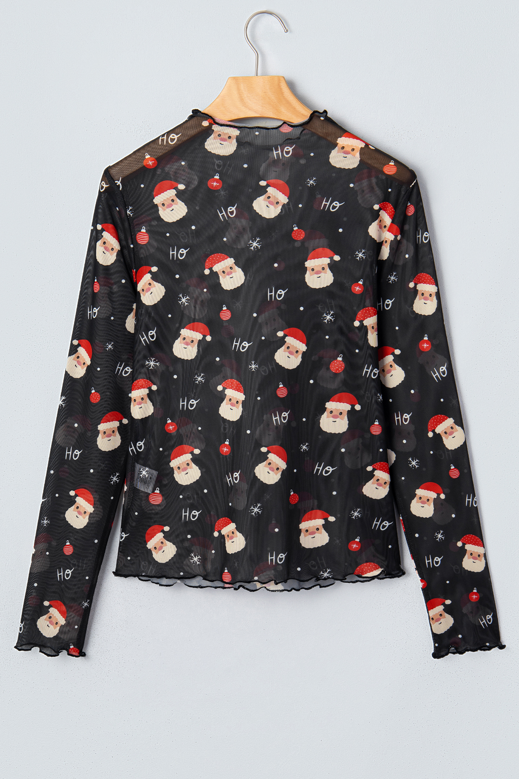 LDC Christmas Santa Print Sheer Mock neck Long Sleeve Top