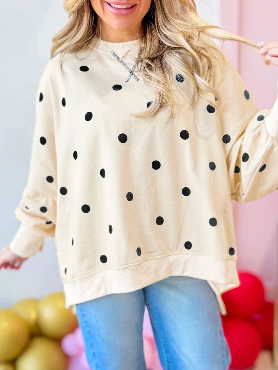 Polka Dot Oversized Crewneck Sweatshirt