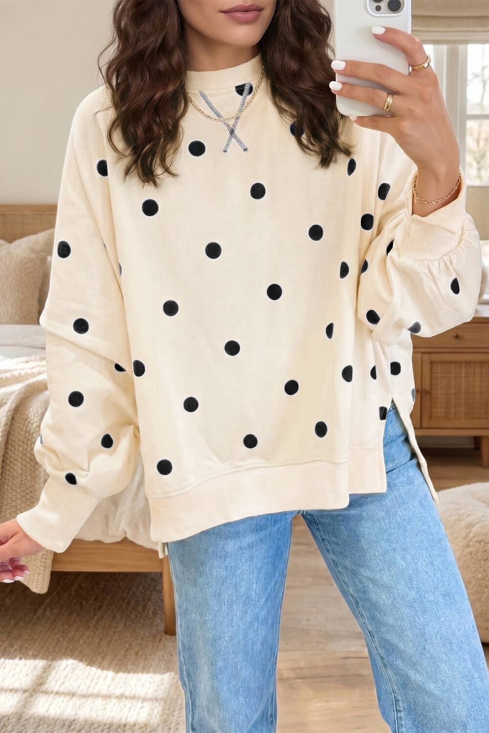 Polka Dot Oversized Crewneck Sweatshirt